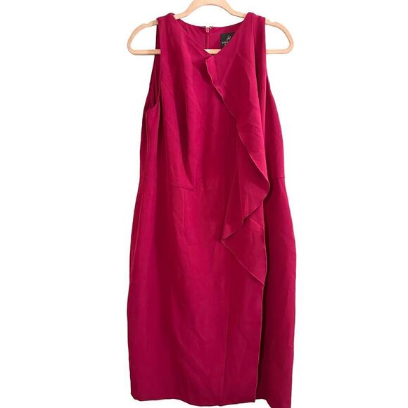 ADRIANNA PAPELL Raspberry Pink Cascading Front Ruffle Sleeveless Dress - Sz 16W - Picture 1 of 4